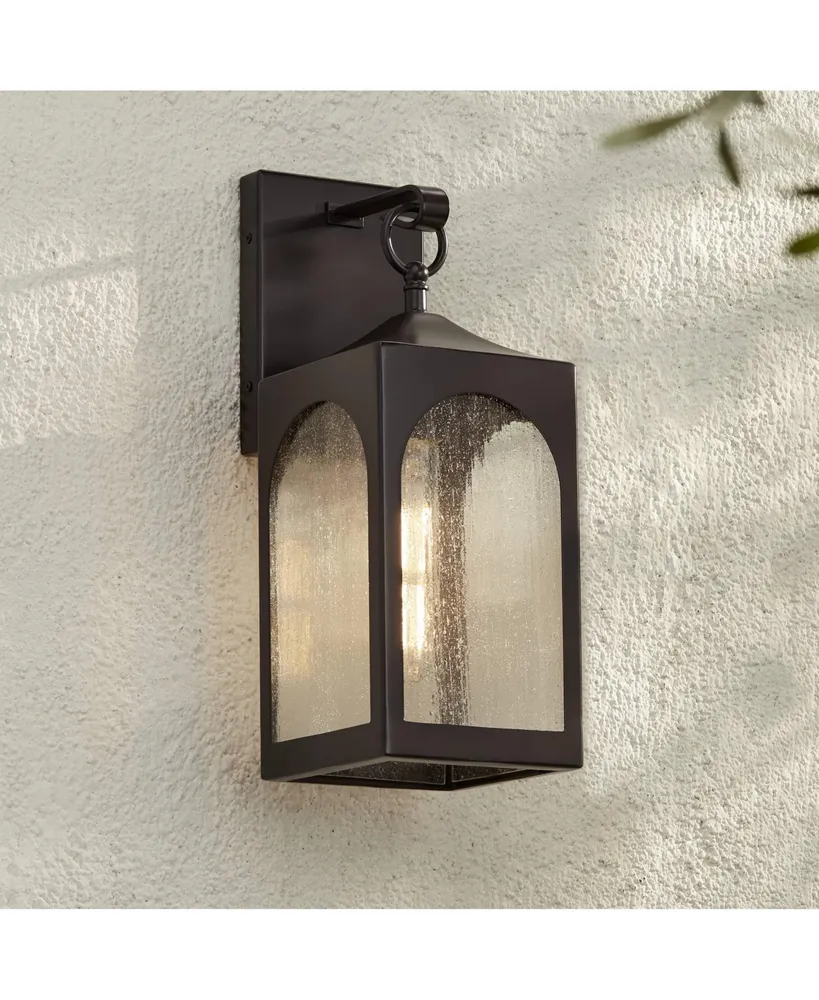 Tyne Modern Outdoor Wall Light Fixture Bronze Lantern 16 1/2" Seedy Glass Shade for Exterior Barn Deck House Porch Yard Patio Outside Garage Front Doo