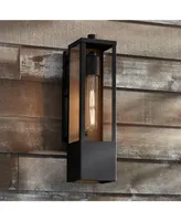 Berk Modern Outdoor Wall Light Fixture Textured Black Gold Steel Box Frame 16" Clear Glass Panels or Exterior House Porch Patio Outside Deck Garage Ya