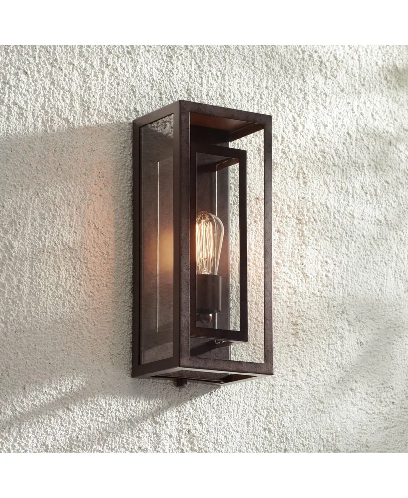 Double Box Modern Industrial Farmhouse Rustic Outdoor Wall Light Fixture Bronze 15 1/2" Clear Glass for Exterior Barn Deck House Porch Yard Patio Outs