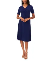 Msk Petite Twist-Front V-Neck Elbow-Sleeve Midi Dress