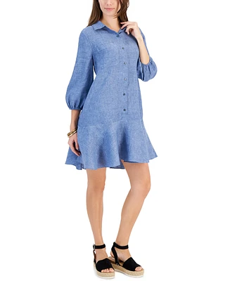 Charter Club Women's 100% Linen Flounce Shirtdress, Created for Macy's