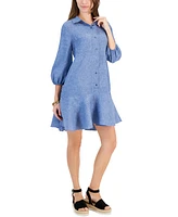 Charter Club Petite Linen Ruffled-Hem Blouson-Sleeve Shirtdress, Exclusively at Macy's