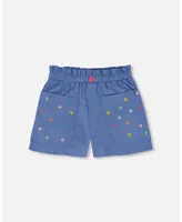 Girl Chambray Short With Embroidered Flowers - Toddler|Child