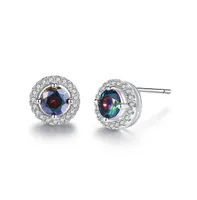 Crystal Halo Topaz Stud Earrings