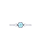 LuvMyJewelry Cushion Aquamarine Gemstone Round Natural Diamond 14K White Gold Birthstone Ring