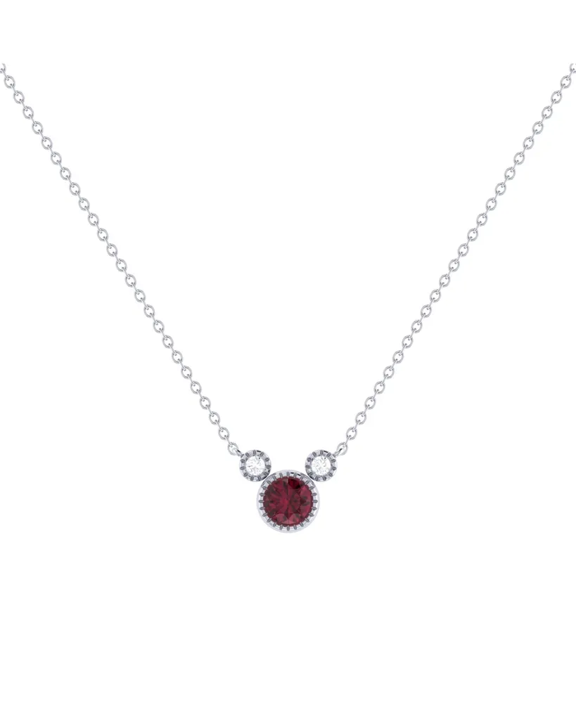 LuvMyJewelry Round Ruby Gemstone Round Natural Diamond 14K White Gold Birthstone Necklace