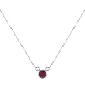 LuvMyJewelry Round Ruby Gemstone Round Natural Diamond 14K White Gold Birthstone Necklace