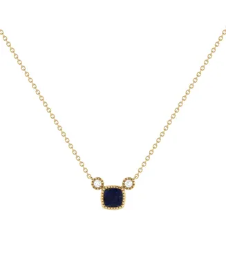 LuvMyJewelry Cushion Sapphire Gemstone Round Natural Diamond 14K Yellow Gold Birthstone Necklace