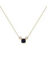 LuvMyJewelry Cushion Sapphire Gemstone Round Natural Diamond 14K Yellow Gold Birthstone Necklace