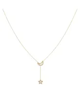 LuvMyJewelry Shooting Star Moon Crescent Design Sterling Silver Diamond Women Necklace