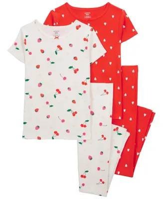 Carter's Little Girls Cherry 100% Snug Fit Cotton Pajamas, 4 Piece Set