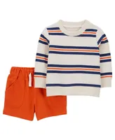 Carter's Baby Boys Striped Sweatshirt and Short, 2 Piece Set