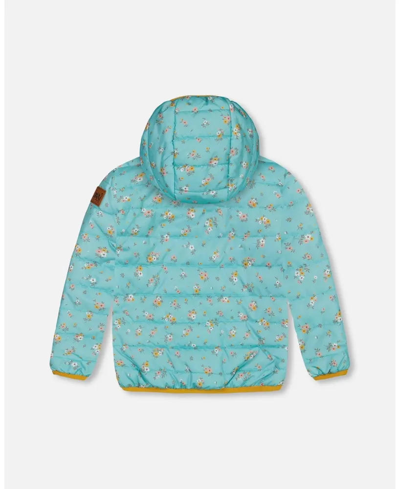 Baby Girl Quilted Mid-Season Jacket Blue Little Flowers Print - Infant
