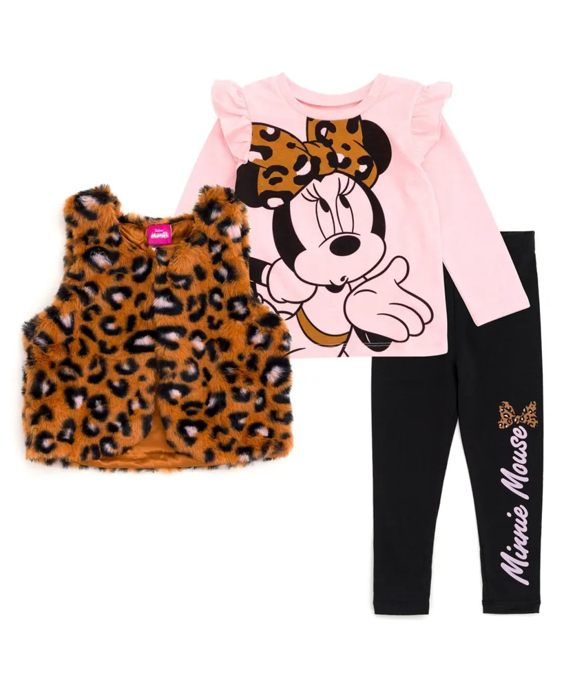 Disney Toddler Girls Minnie Mouse Vest T-Shirt and Leggings 3 Piece Outfit Set Toddler|Child