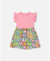 Girl Organic Cotton Jersey Bi-Dress Printed Fruits Square - Toddler Child