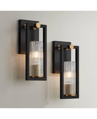 Stiffel Ramos 11 1/2" High Black and Brass Wall Sconces Set of 2