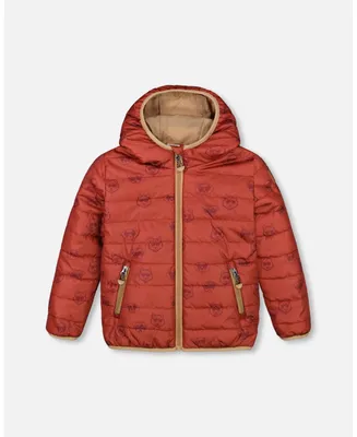 Boy Quilted Mid-Season Jacket Printed Dogs Rust