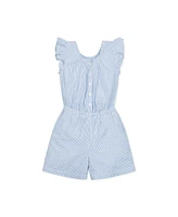 Hope & Henry Girls' Flutter Sleeve Button Front Seersucker Romper, Kids