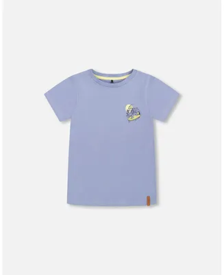 Boy Organic Cotton T-Shirt Blue Printed On Front And Back