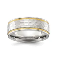 Chisel Stainless Steel Brushed Hammered Yellow Ip-plated Band Ring