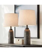 24" High Mid Century Modern Farmhouse Rustic Table Lamps Set of 2 Black Finish Oatmeal Shade Living Room Bedroom Bedside Nightstand House Office Home