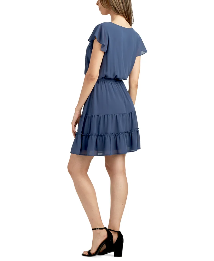 Bcx Juniors' Flutter-Sleeve Tiered-Skirt A-Line Dress