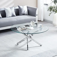 Streamdale Furniture Modern Round Tempered Glass Coffee Table With Chrome Legs