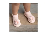 Komuello's Baby Girl First Walk Sock Shoes Corsage Pink