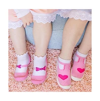 Komuello Infant Girl Breathable Washable Non-Slip Sock Shoes T-Strap Heart