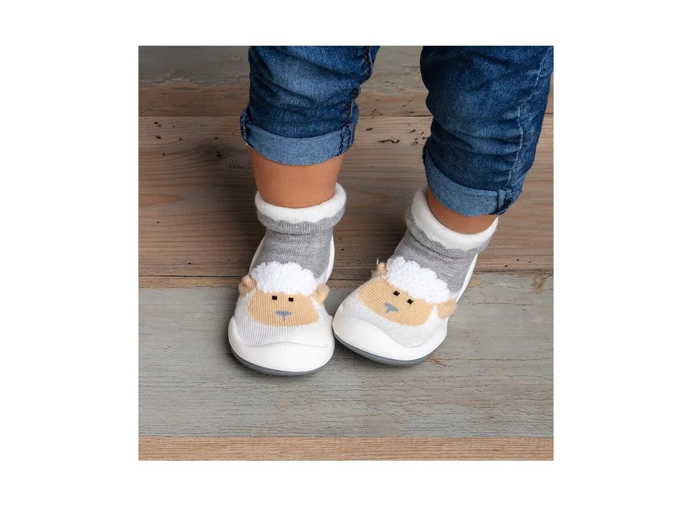 Komuello's Baby Girl Boy First Walk Sock Shoes Little Lamb - Heather Grey