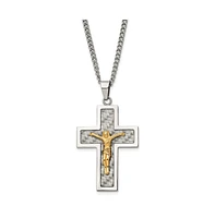 Chisel Grey Carbon Fiber Inlay Crucifix Pendant Curb Chain Necklace