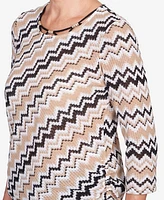 Alfred Dunner Women's Neutral Territory Diagonal Texture Drawstring Hem Top