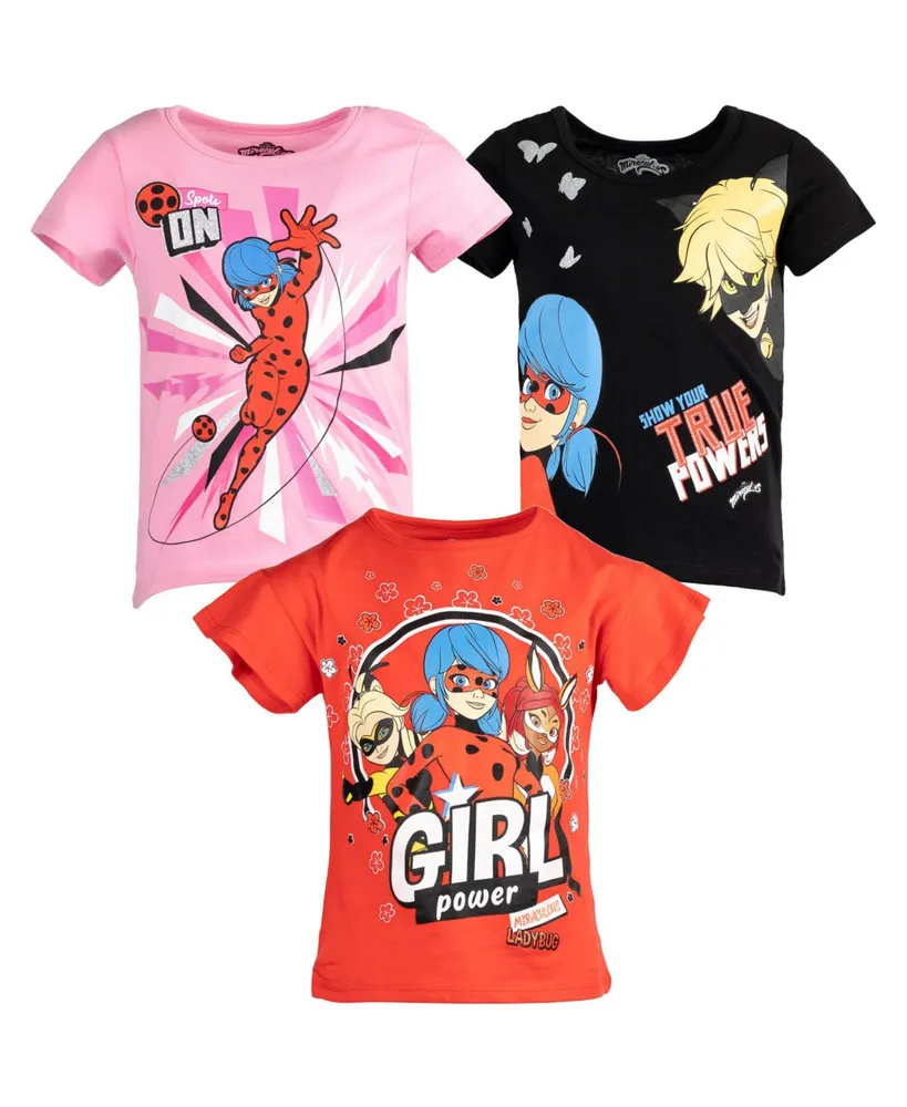 Miraculous Rena Rouge Cat Noir Ladybug Girls 3 Pack T-Shirts Little Kid to Big