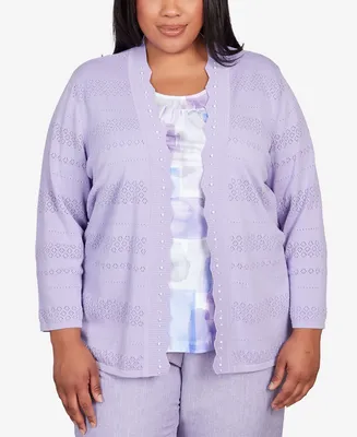Alfred Dunner Plus Size Isn't It Romantic Watercolor Inner Two in One Sweater