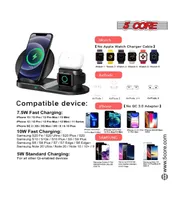 5 Core 3 in 1 Qi Wireless 10W / 15W Fast Charging Pad Stand Dock For Samsung & iPhones Wcr 3