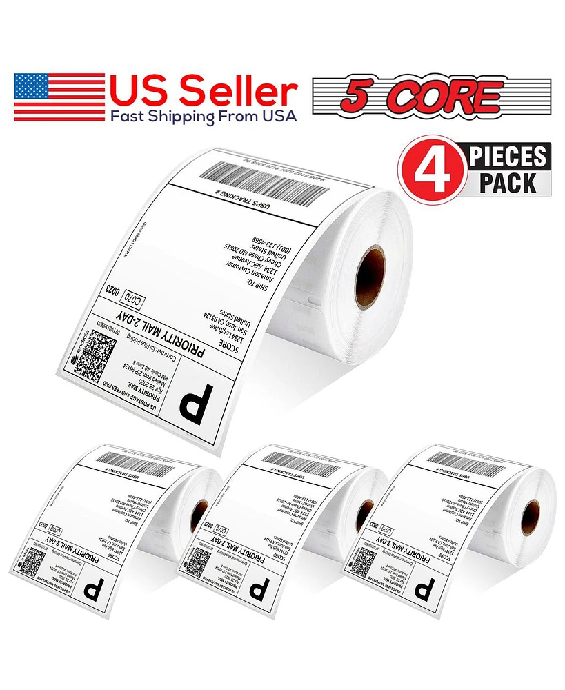 5 Core Shipping Label Printer 4 Pack 4 x 6 Inch Direct Thermal Labels for Organizing Commercial Use Label Printer Stickers -Dtl 4PK