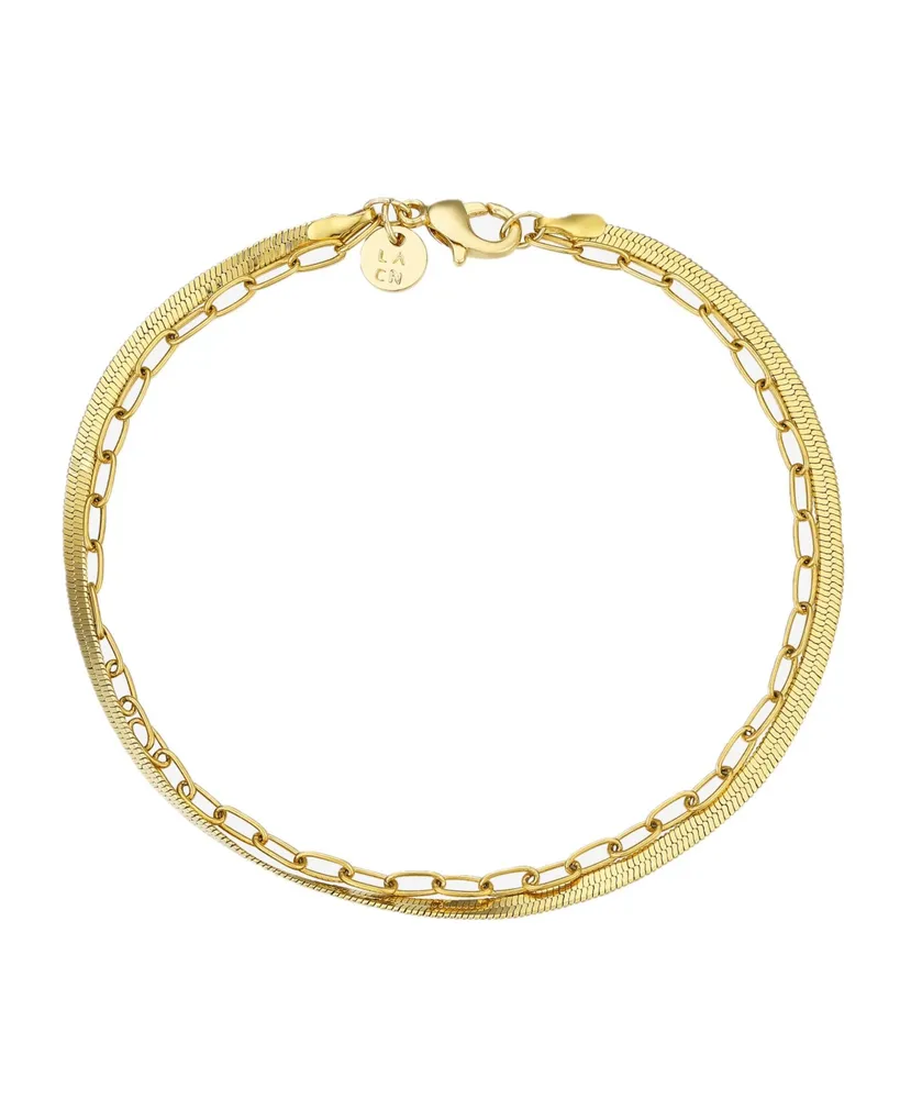 ModaSport Gold-Tone Stainless Steel Herringbone Layered Bracelet