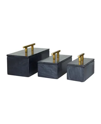 Rosemary Lane Real Marble Box with Gold-Tone Handle Set of 3 - 12", 10", 8" W