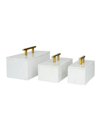Rosemary Lane Real Marble Box with Gold-Tone Handle Set of 3 - 12", 10", 8" W