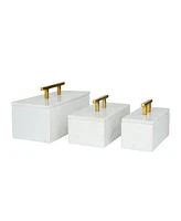 Rosemary Lane Real Marble Box with Gold-Tone Handle Set of 3 - 12", 10", 8" W