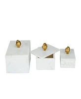 Rosemary Lane Real Marble Box with Gold-Tone Finial Set of 3 - 9", 7", 6"W