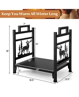 18.5 Inch Metal Firewood Rack Fireplace Log Holder with Dual Handles Solid Base