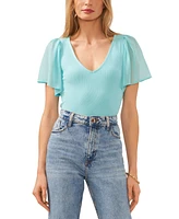 1.state Women's Flutter Short Sleeve V-Neck Knit Top