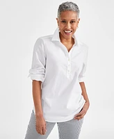 Style & Co Women's Printed Cotton Split-Neck Popover Shirt, Created for Macy's