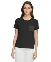 Dkny Women's Studded Pocket Short-Sleeve Shirt