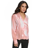 Calvin Klein Women's Long-Sleeve Printed V-Neck Blouse