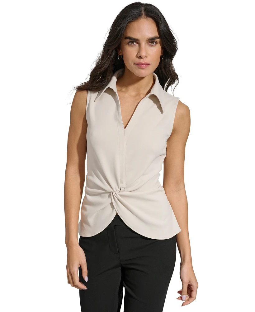 Calvin Klein Women's Collared Twist-Front Sleeveless Top