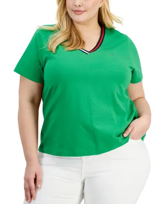 Tommy Hilfiger Plus Size Contrast-Trim V-Neck Top