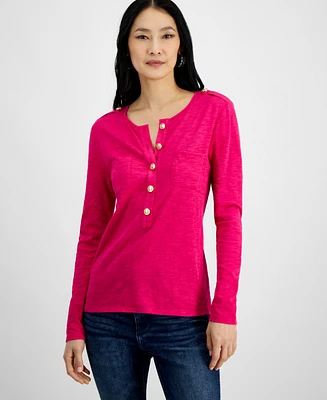 I.n.c. International Concepts Women's Chest-Pocket Henley, Created for Macy's
