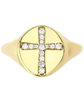 Cubic Zirconia Pave Cross Polished Signet Ring